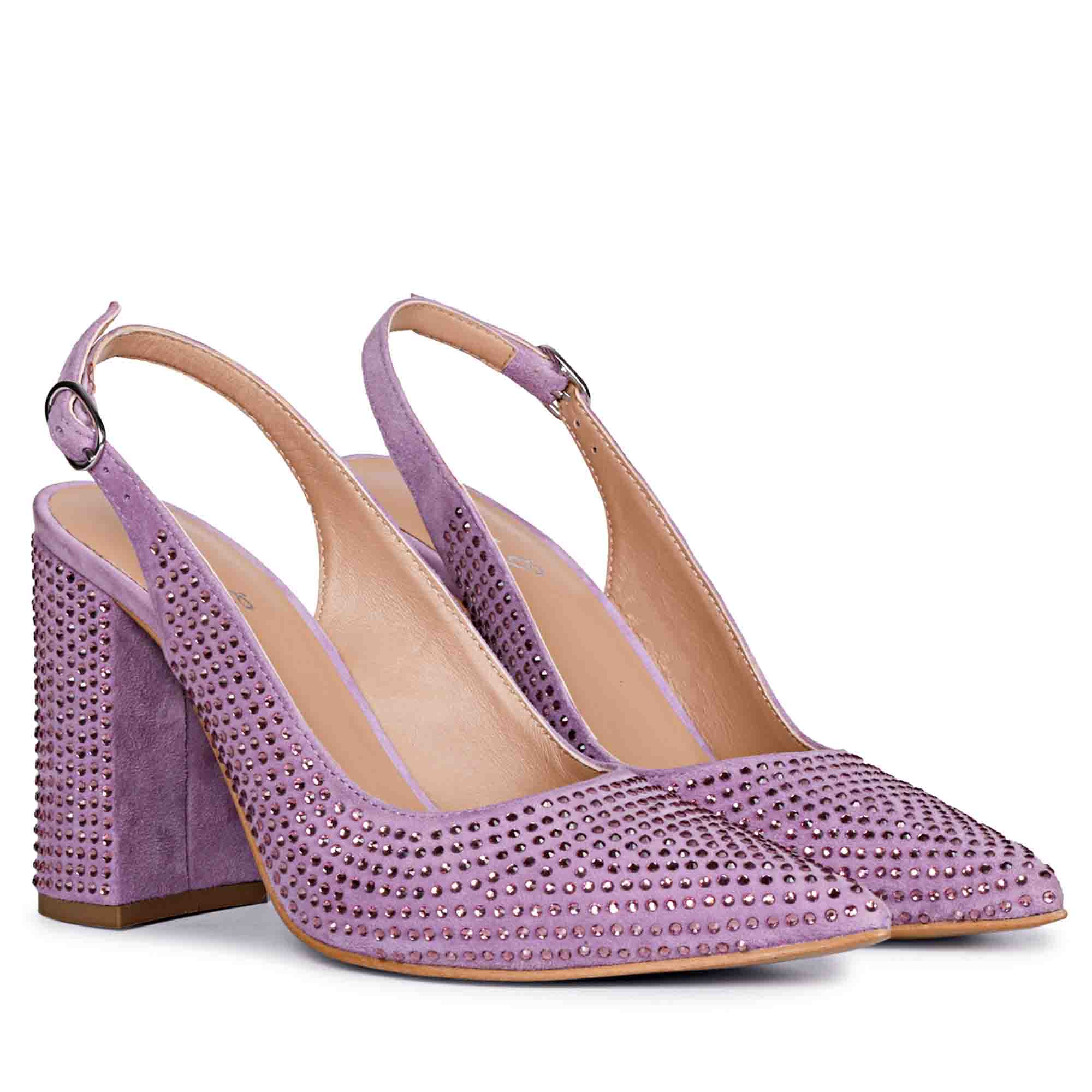 Saint Alyssa Crystal Embellished Lilac Leather Pumps - Image 3