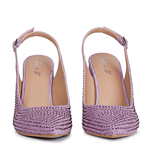 Saint Alyssa Crystal Embellished Lilac Leather Pumps - Image 4