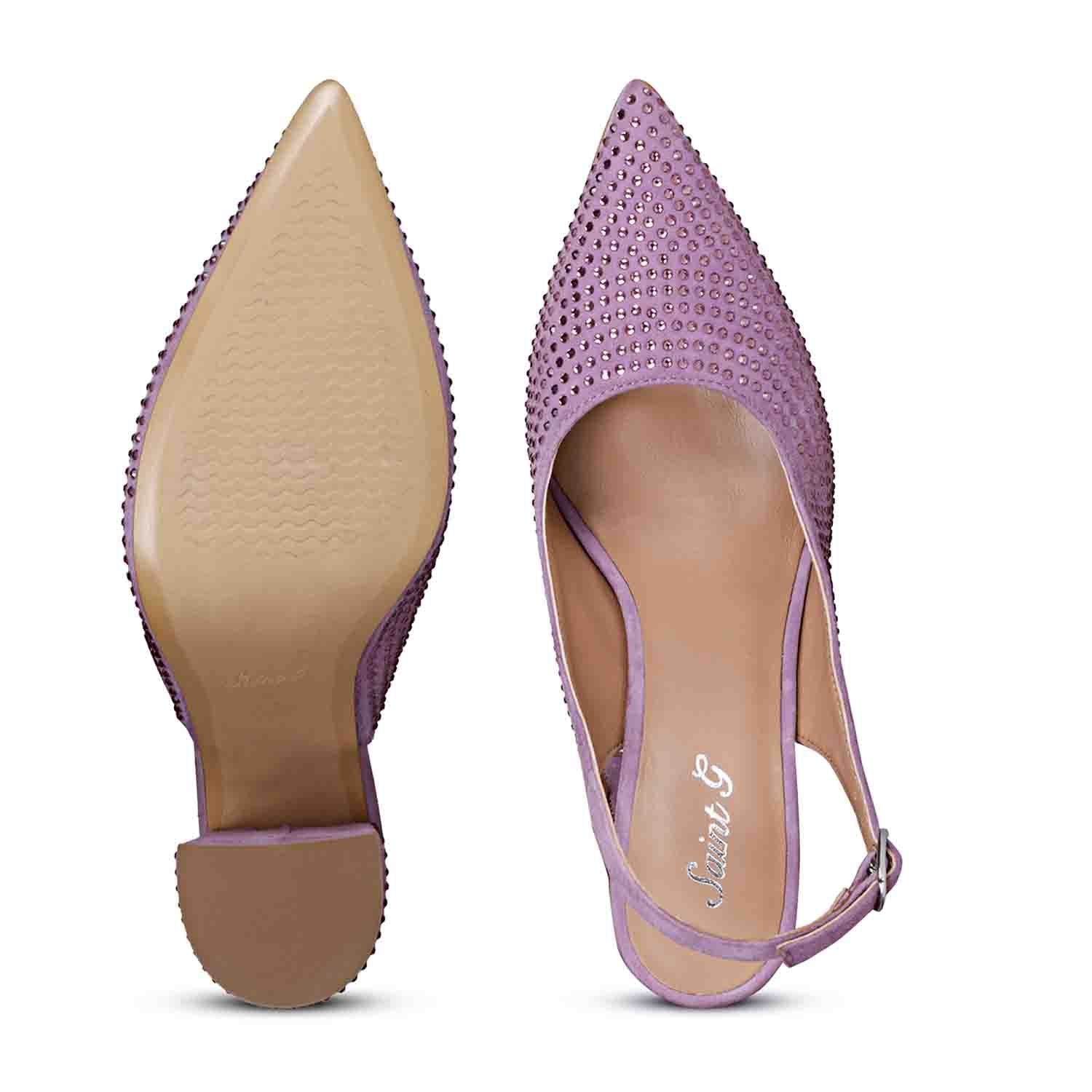 Saint Alyssa Crystal Embellished Lilac Leather Pumps - Image 7