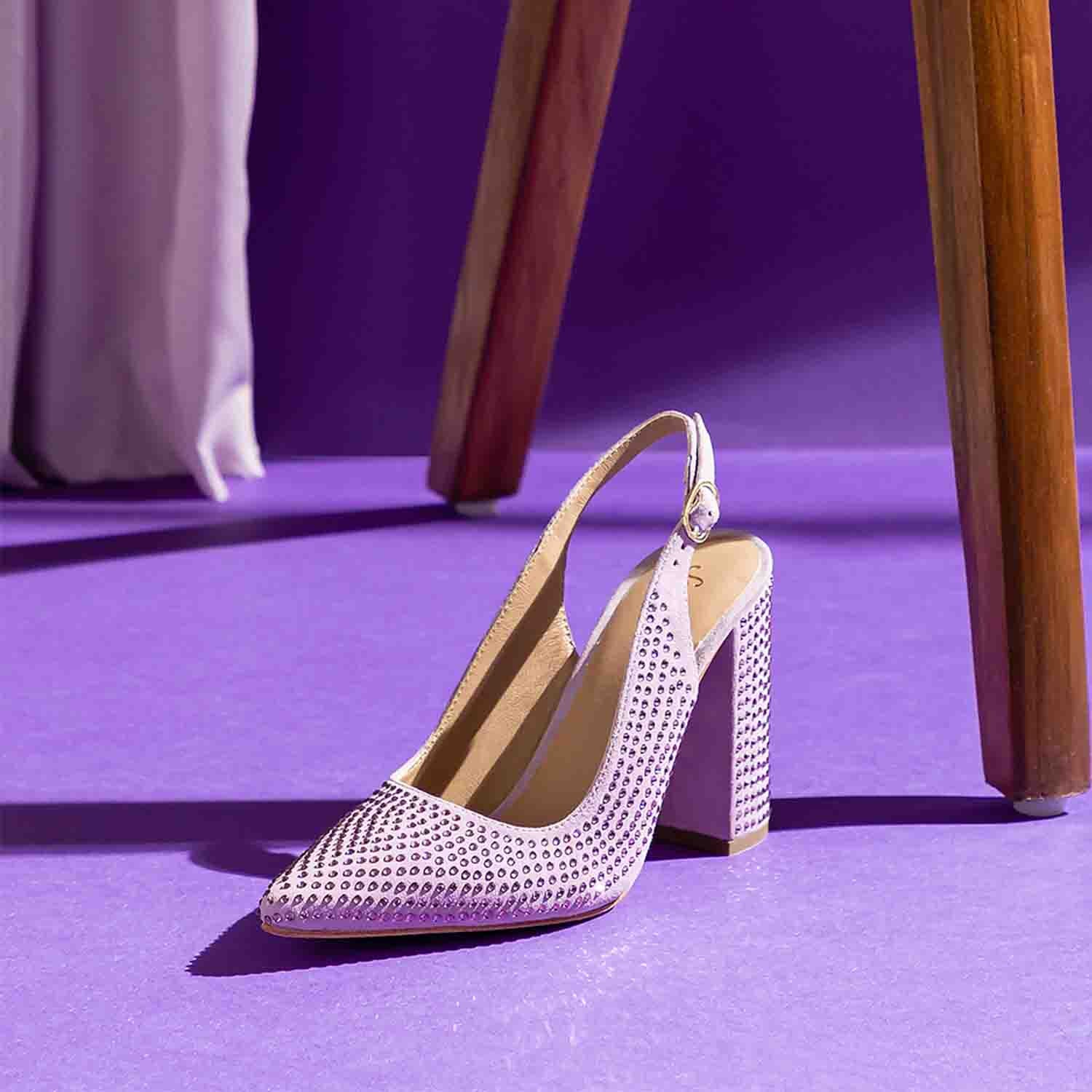 Saint Alyssa Crystal Embellished Lilac Leather Pumps - Image 9
