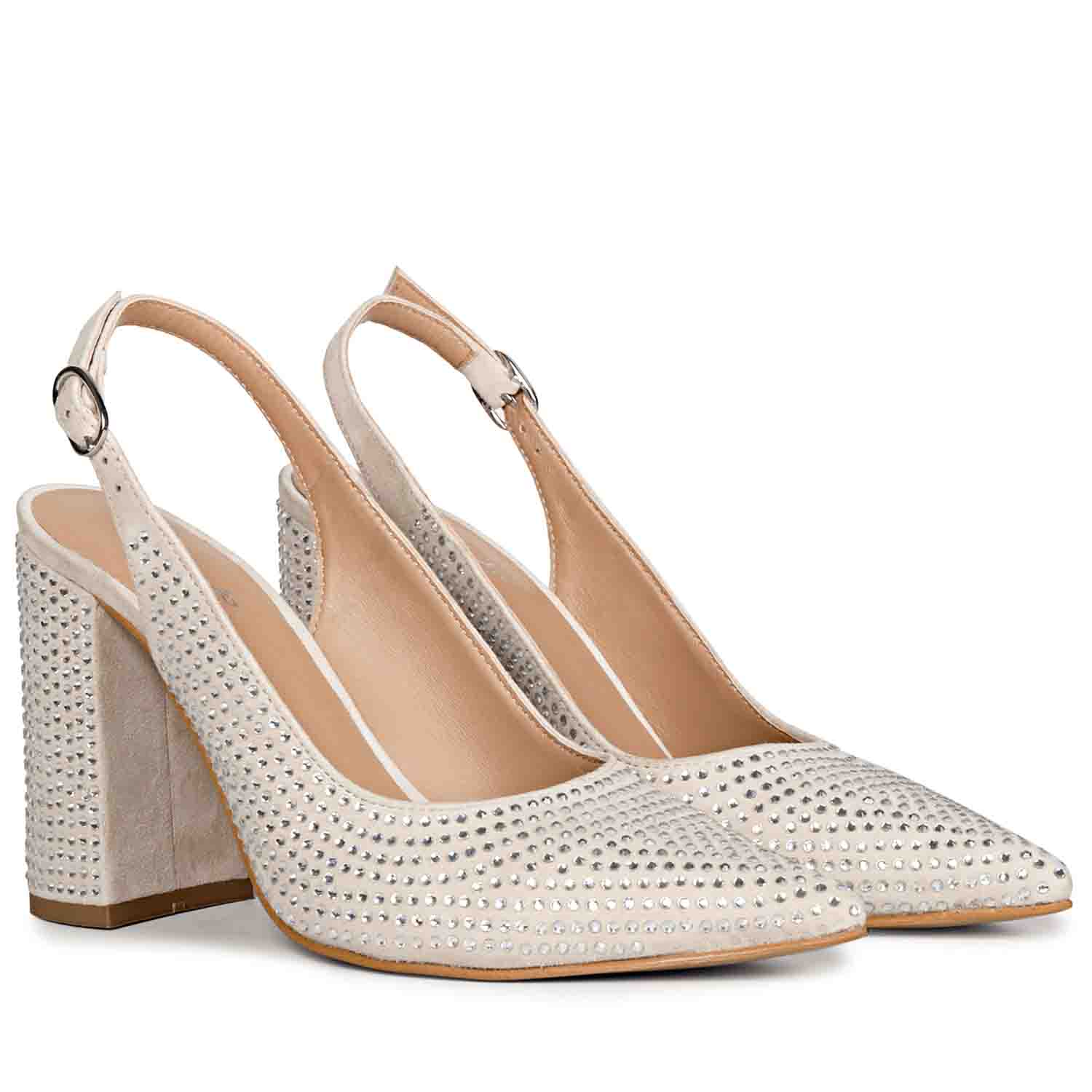 Saint Alyssa Crystal Embellished Off White Leather Pumps - Image 3
