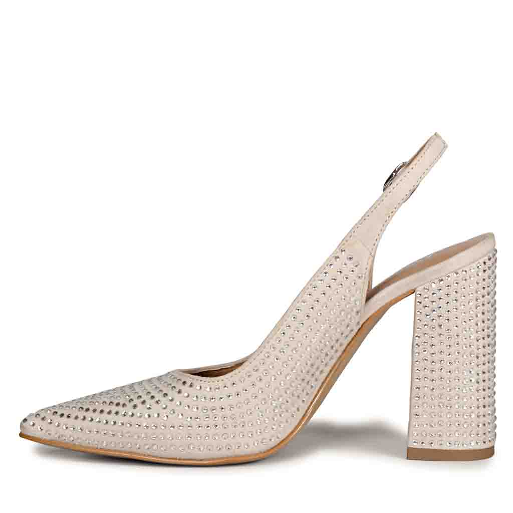 Saint Alyssa Crystal Embellished Off White Leather Pumps - Image 4