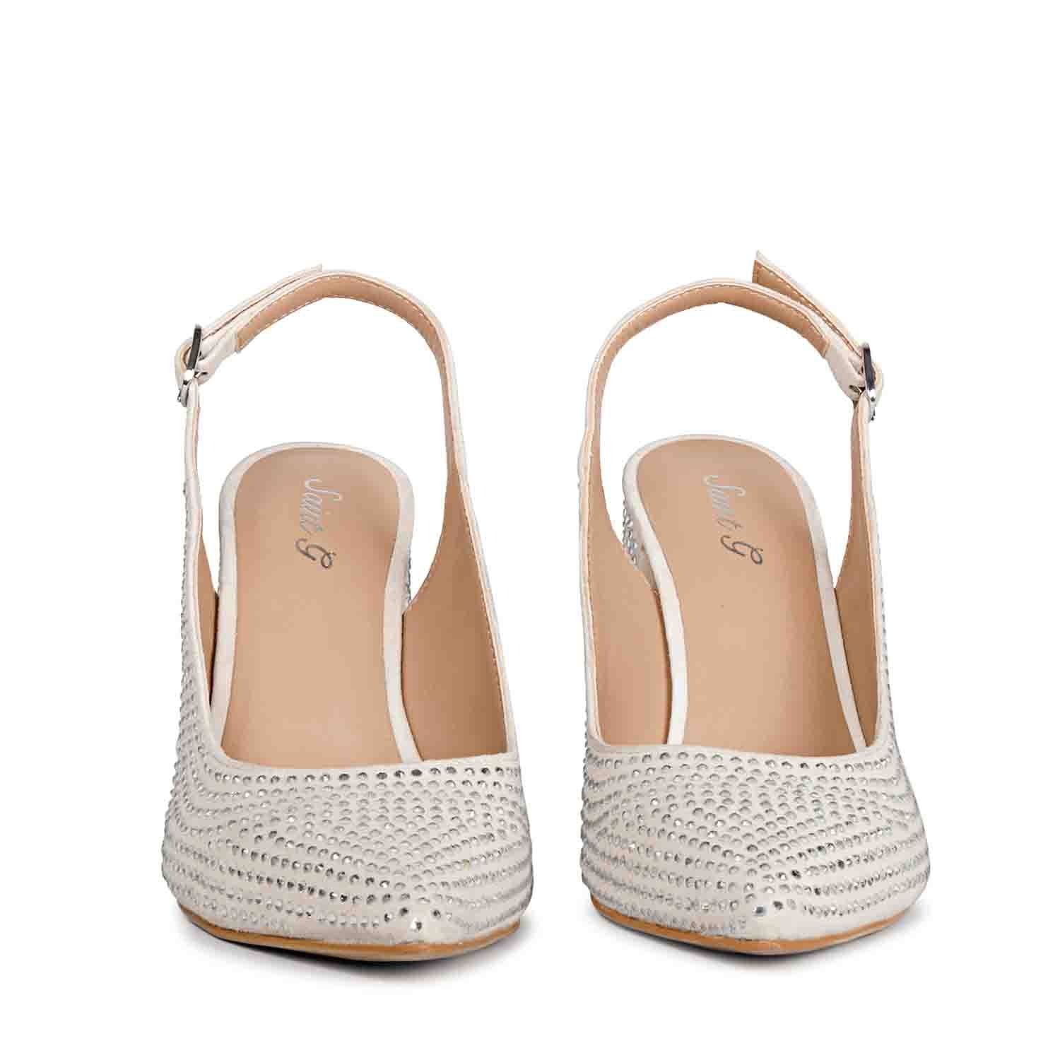 Saint Alyssa Crystal Embellished Off White Leather Pumps - Image 5