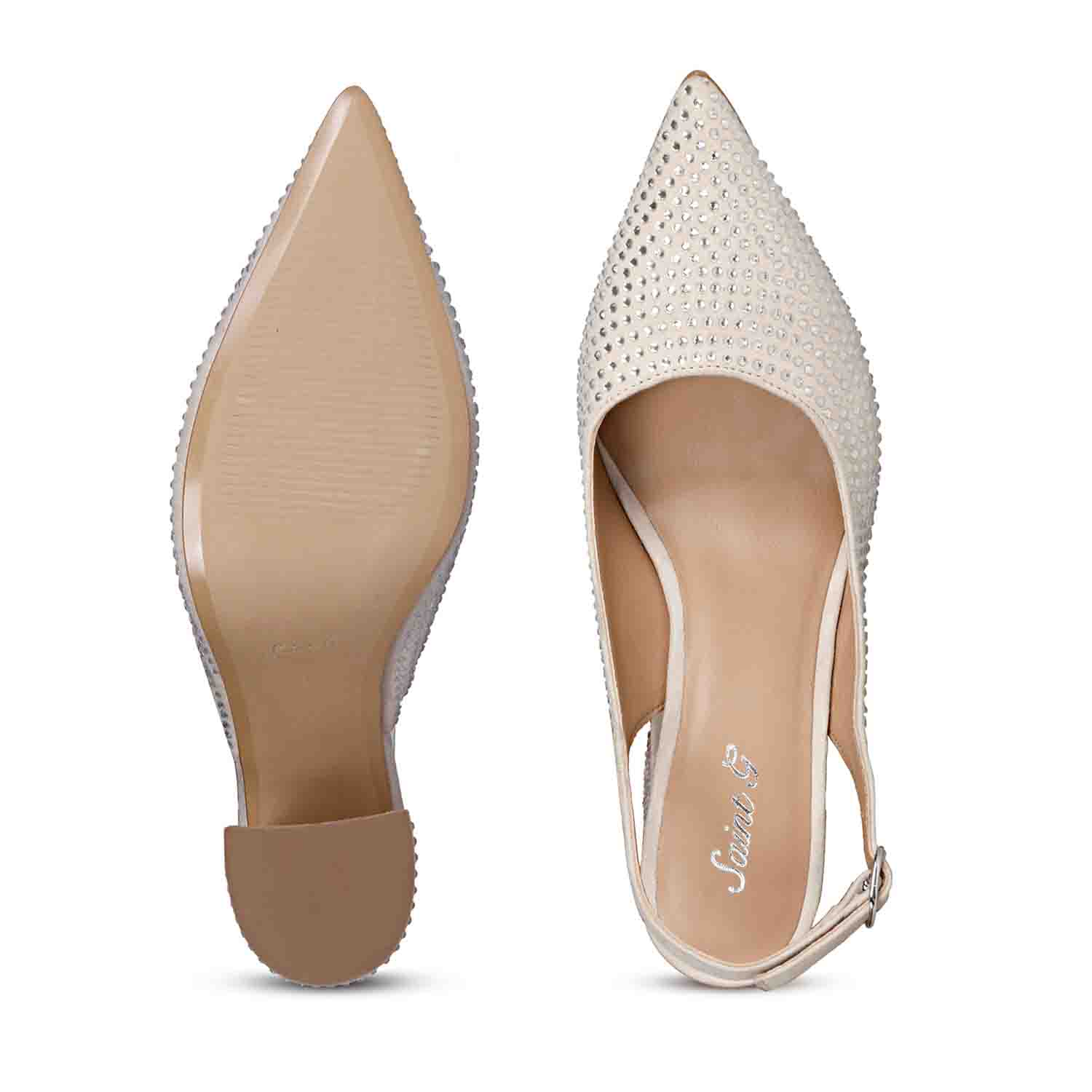 Saint Alyssa Crystal Embellished Off White Leather Pumps - Image 7