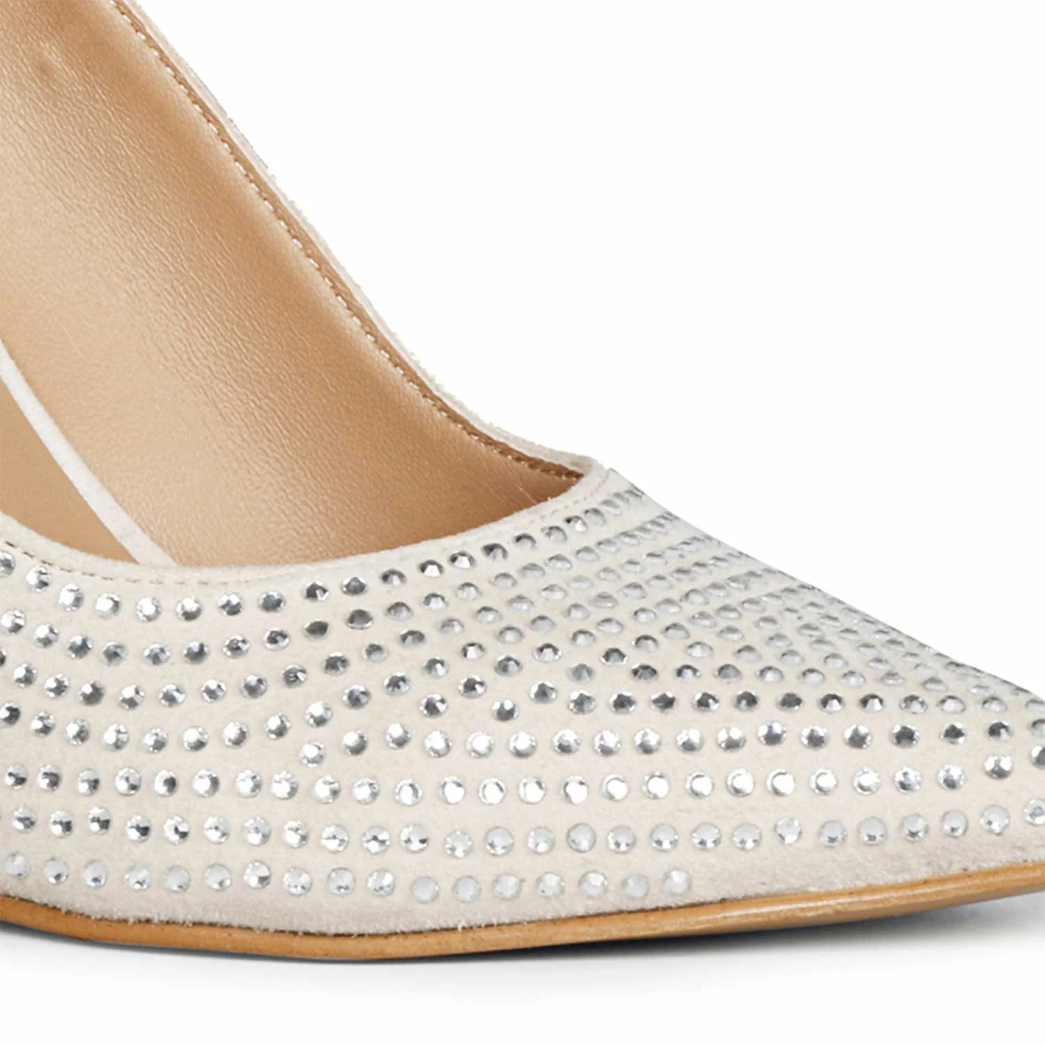 Saint Alyssa Crystal Embellished Off White Leather Pumps - Image 8