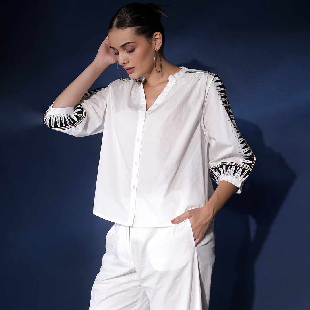 Saint Womens White Embroidered Cotton Shirt - Image 2
