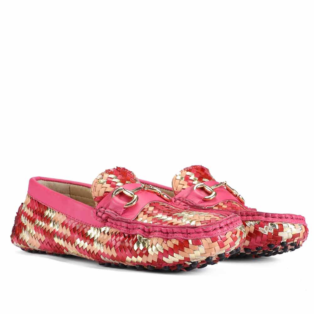 Saint Amara Hand Woven Metallic Pink Leather Loafers - Image 2
