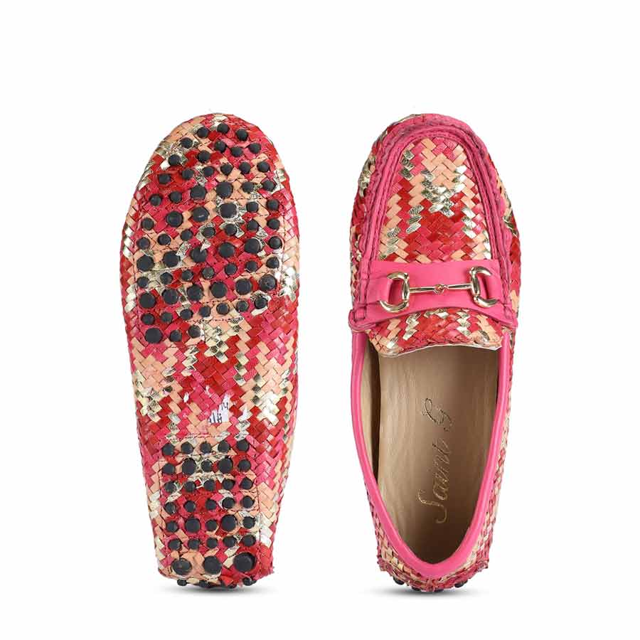 Saint Amara Hand Woven Metallic Pink Leather Loafers - Image 6