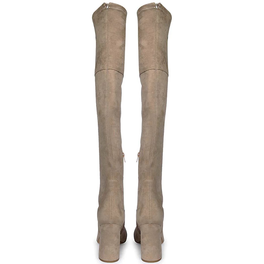 Saint Amara Taupe Stretch Suede Thigh High Boots - Image 6