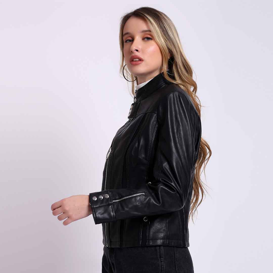 Saint Amaya Black Leather Women Cafe Racer Jackets - Image 2