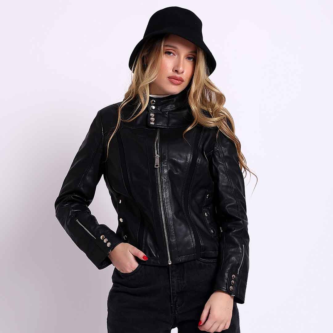 Saint Amaya Black Leather Women Cafe Racer Jackets - Image 3