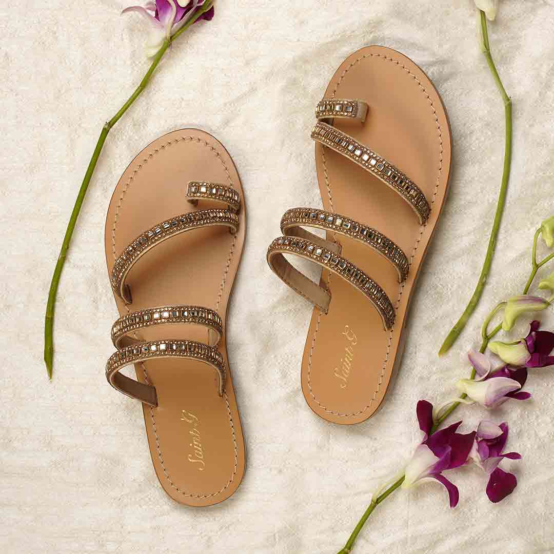 Saint Amber Stone Gold Leather Flats - Image 2