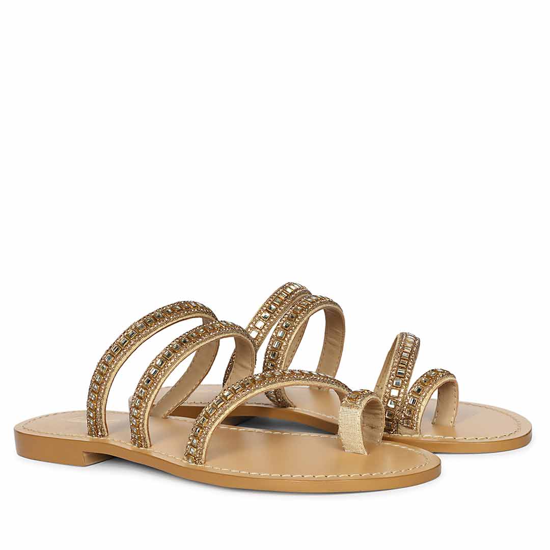 Saint Amber Stone Gold Leather Flats - Image 3