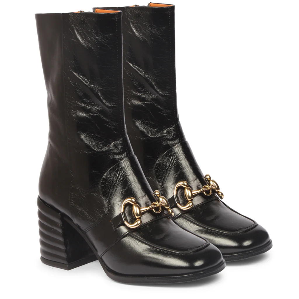 Saint Ambrosia Black Distressed Leather High Ankle Boots - Image 3