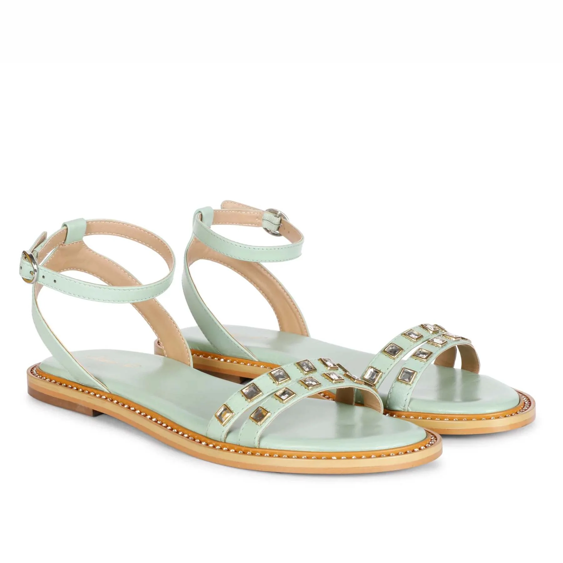 Saint Ivy Mint Leather Flat Sandal - Image 3