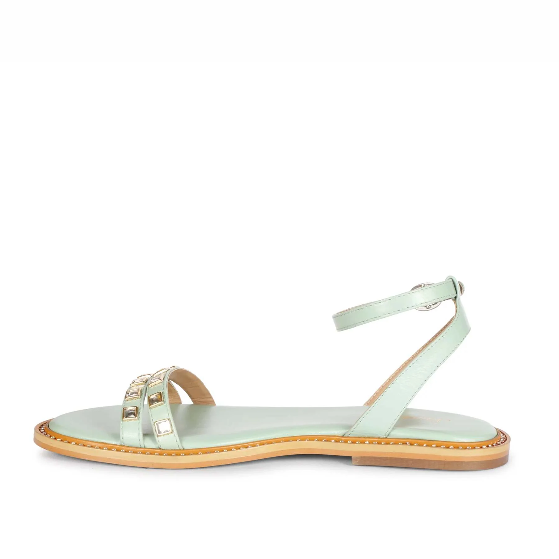 Saint Ivy Mint Leather Flat Sandal - Image 4
