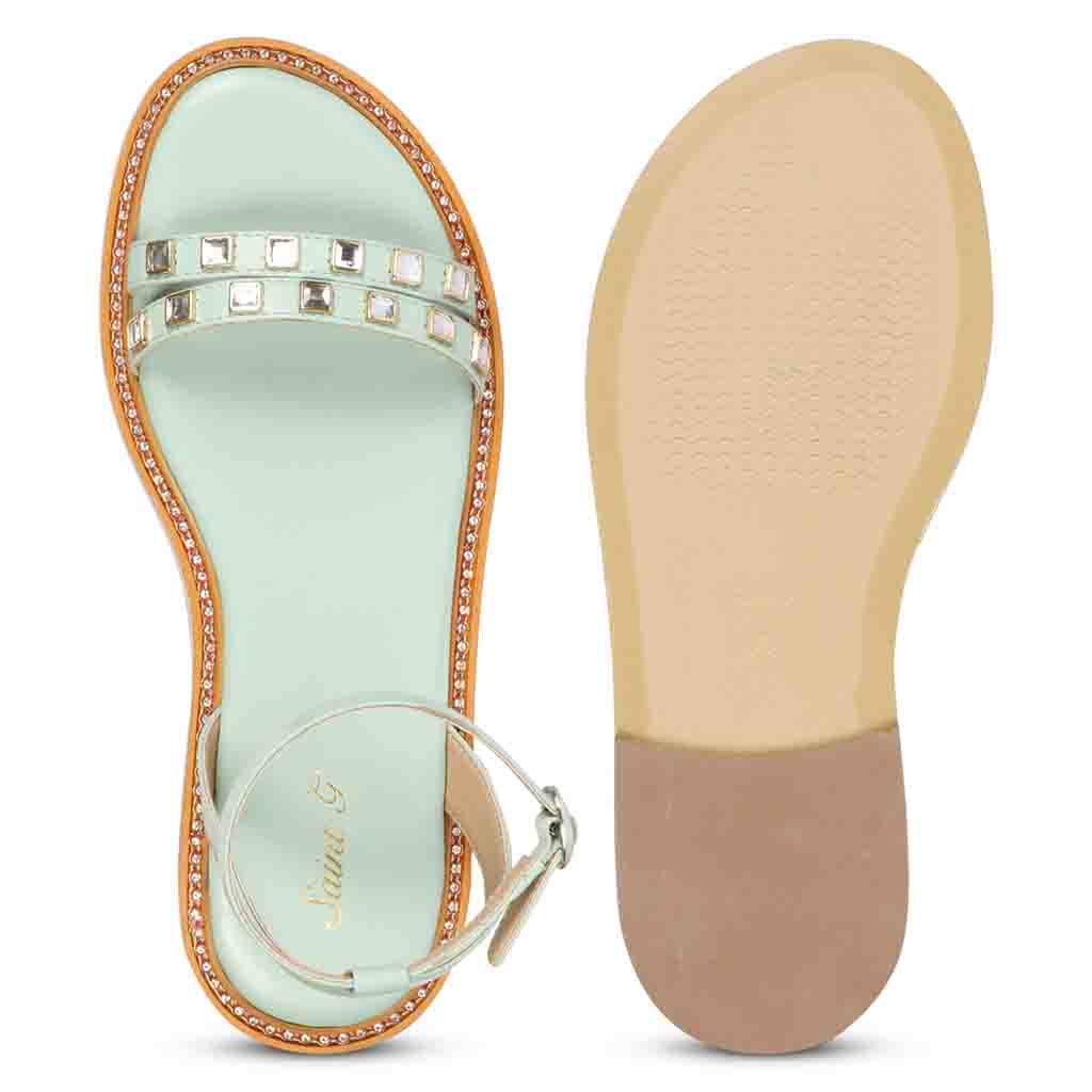 Saint Ivy Mint Leather Flat Sandal - Image 6