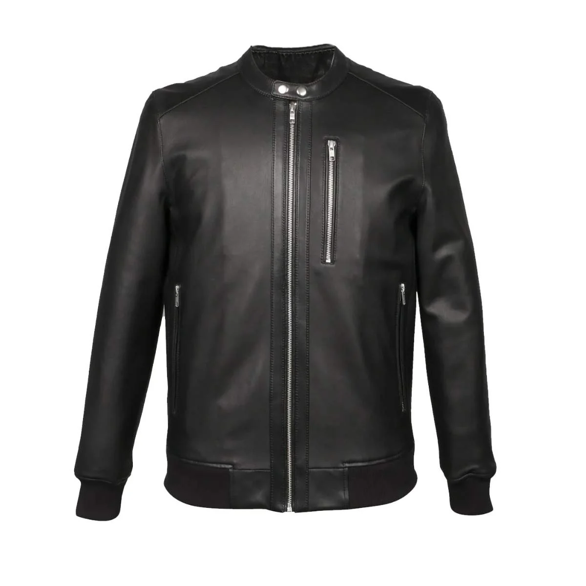 Saint Amorino Black Leather Men's Bomber Jackets - Image 2