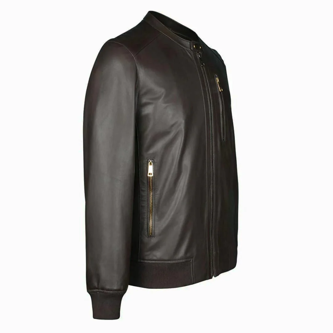 Saint Amorino Brown Leather Men's Bomber Jackets - Image 3