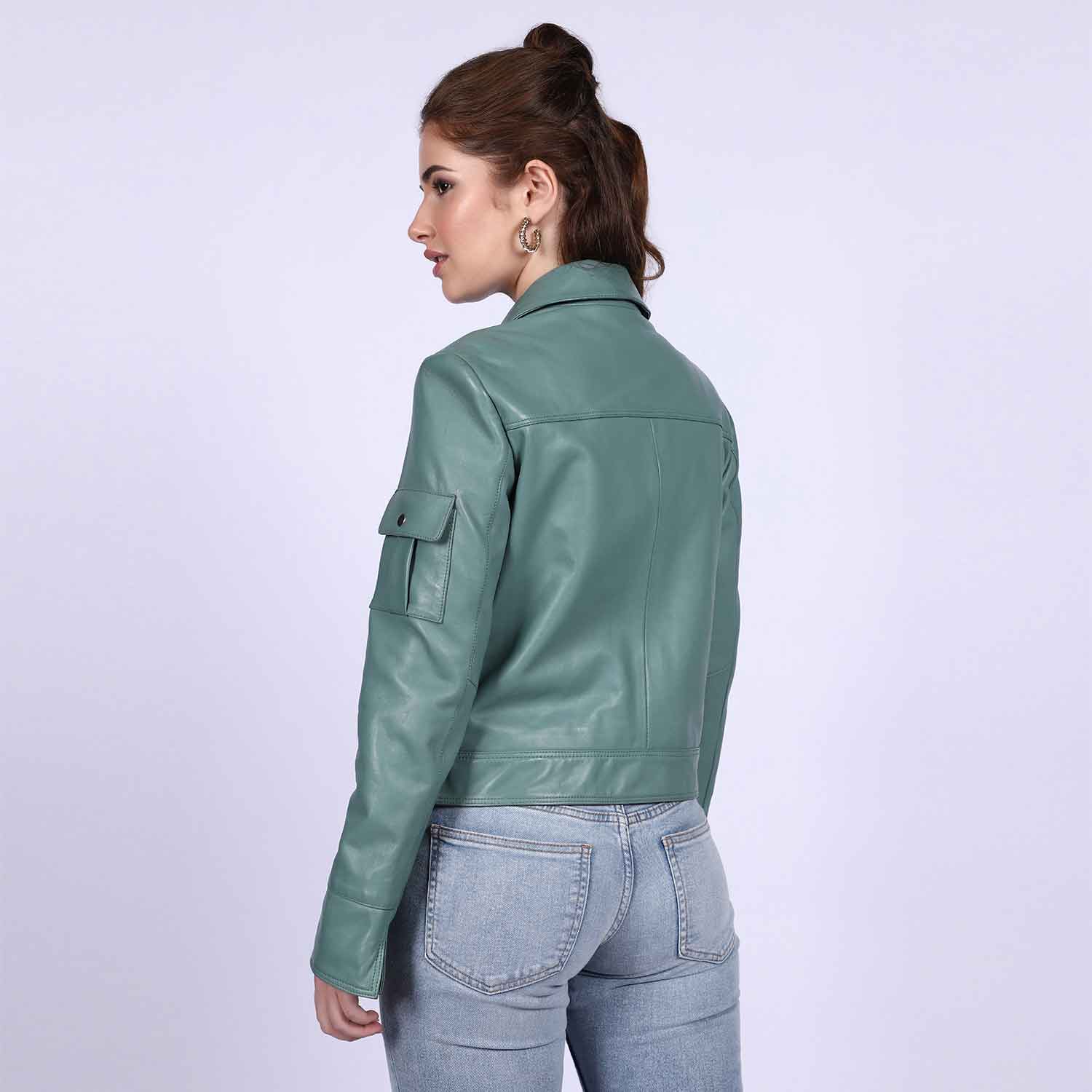 Saint Amory Women Green Leather Jackets - Image 5