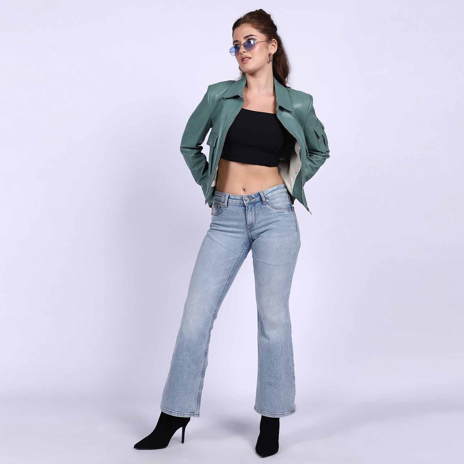 Saint Amory Women Green Leather Jackets - Image 6
