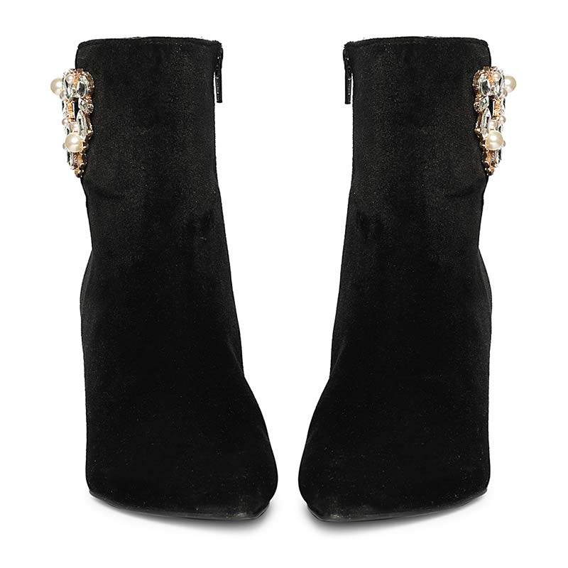 Saint Amoura Triangular Crystal Black Velvet Ankle Boots - Image 4