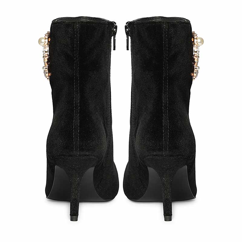 Saint Amoura Triangular Crystal Black Velvet Ankle Boots - Image 5