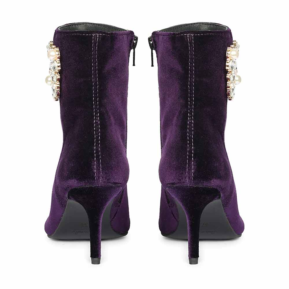 Saint Amoura Triangular Crystal Purple Velvet Ankle Boots - Image 5
