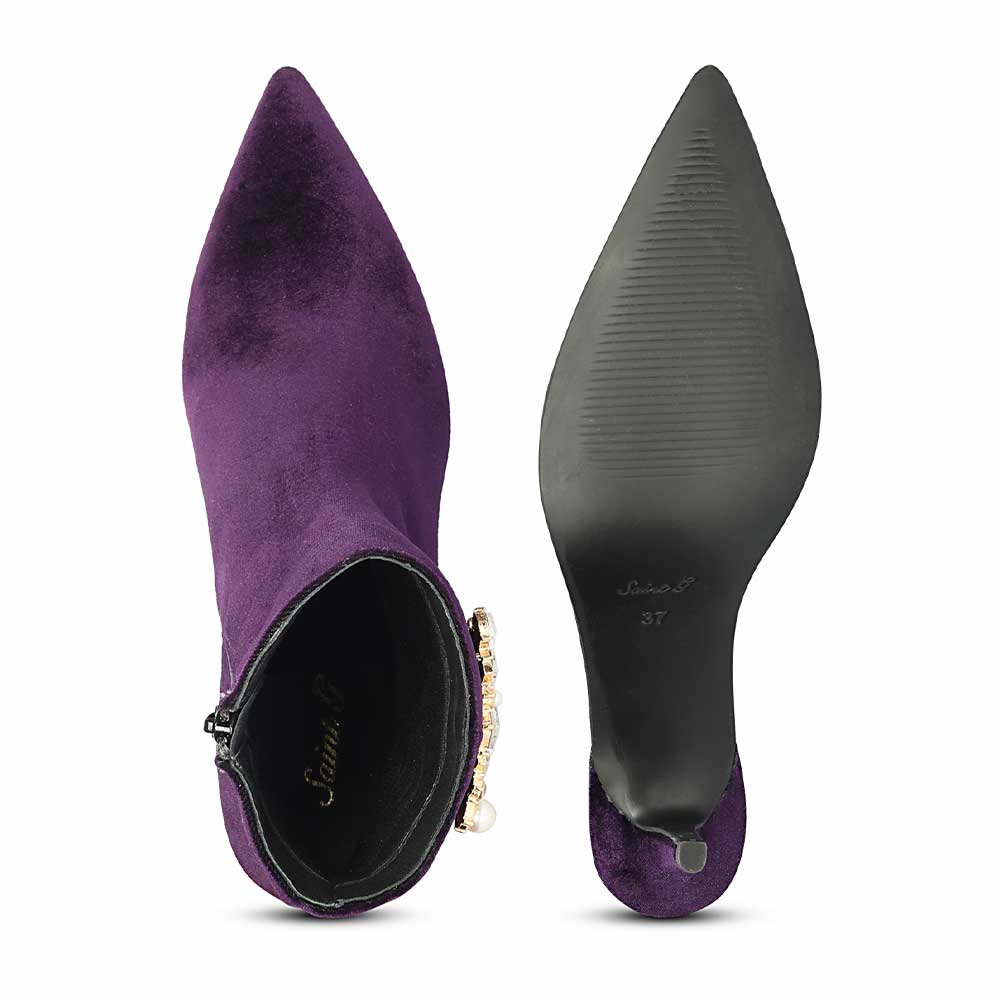 Saint Amoura Triangular Crystal Purple Velvet Ankle Boots - Image 6