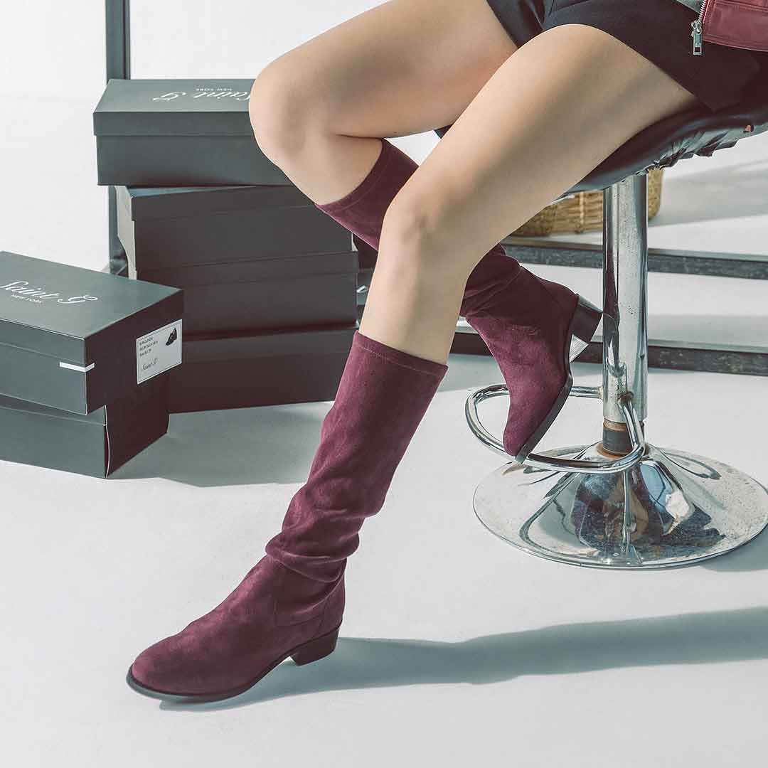 Saint Amy Burgundy Stretch suede Knee High Boots - Image 2