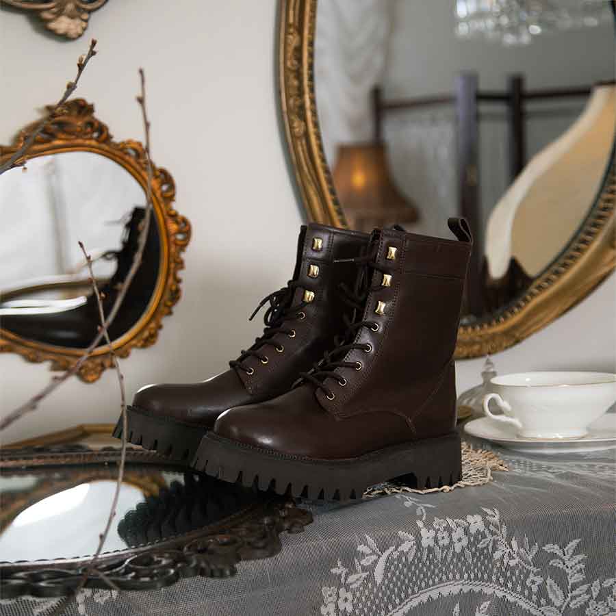 Saint Anastasia Brown Leather Lace Up High Ankle Boots - Image 2