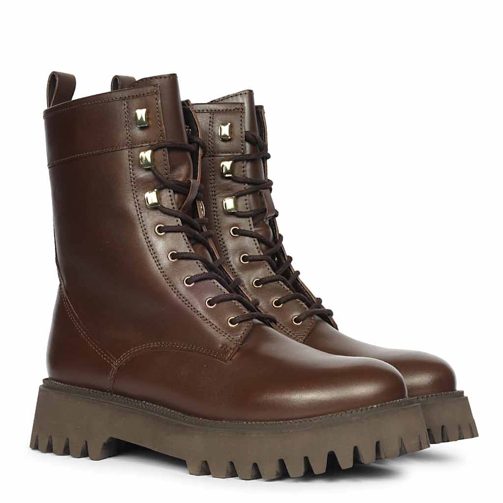 Saint Anastasia Brown Leather Lace Up High Ankle Boots - Image 3