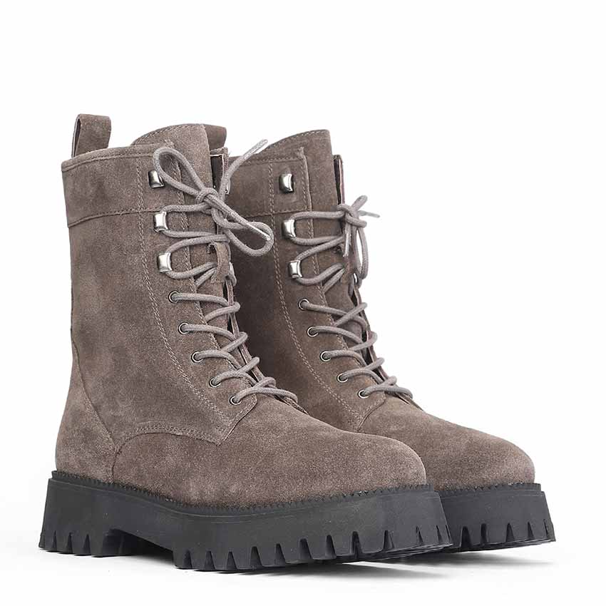 Saint Anastasia Grey Suede Leather Lace Up High Ankle Boots - Image 2