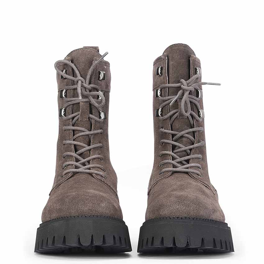 Saint Anastasia Grey Suede Leather Lace Up High Ankle Boots - Image 4
