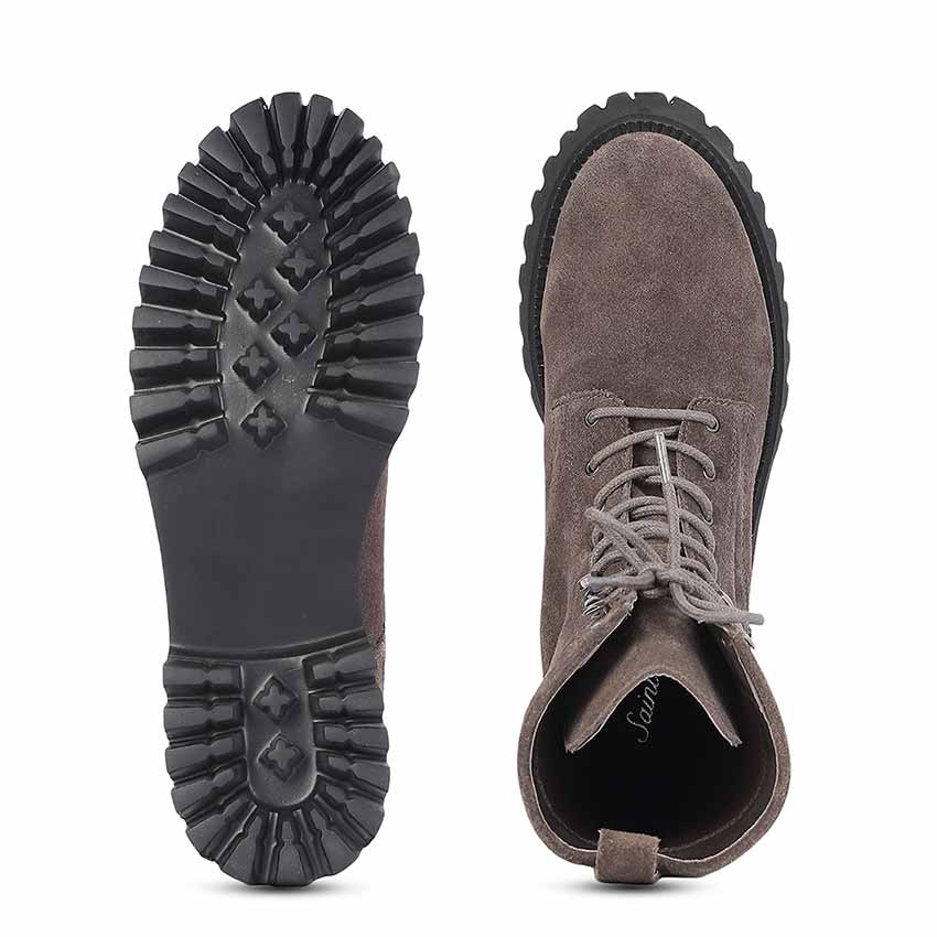 Saint Anastasia Grey Suede Leather Lace Up High Ankle Boots - Image 6