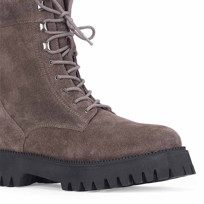 Saint Anastasia Grey Suede Leather Lace Up High Ankle Boots - Image 7