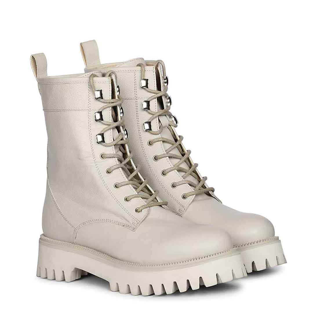 Saint Anastasia Ivory Leather Lace Up High Ankle Boots - Image 2