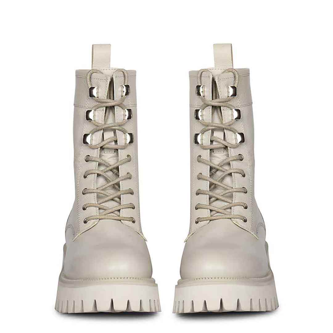 Saint Anastasia Ivory Leather Lace Up High Ankle Boots - Image 3