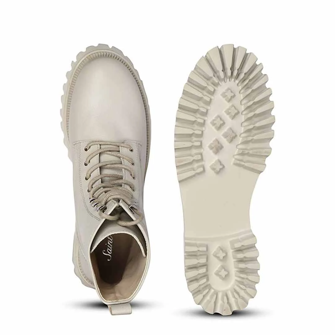 Saint Anastasia Ivory Leather Lace Up High Ankle Boots - Image 6
