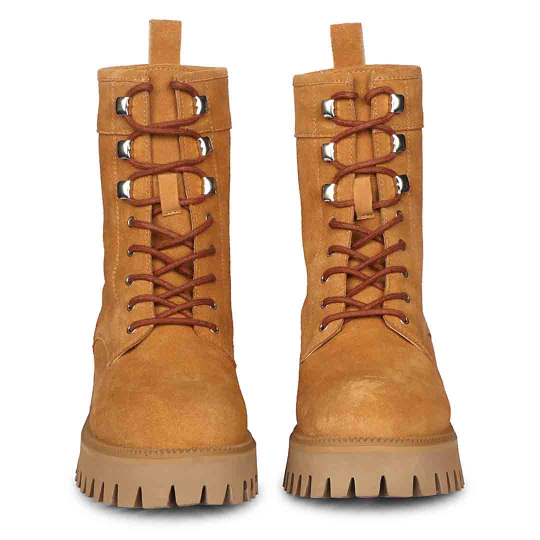 Saint Anastasia Tan Leather Lace Up High Ankle Boots - Image 4