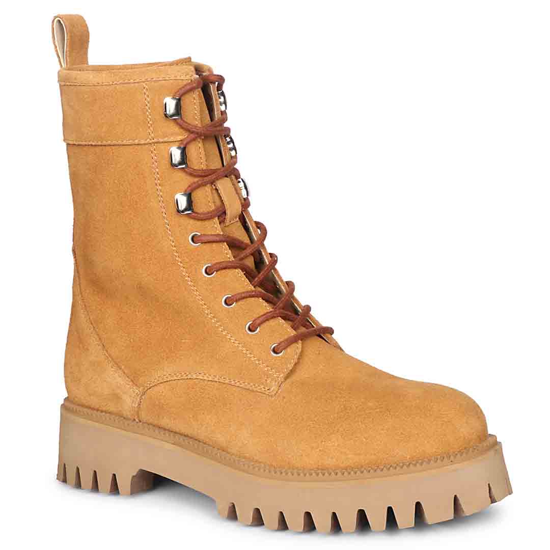 Saint Anastasia Tan Leather Lace Up High Ankle Boots - Image 7