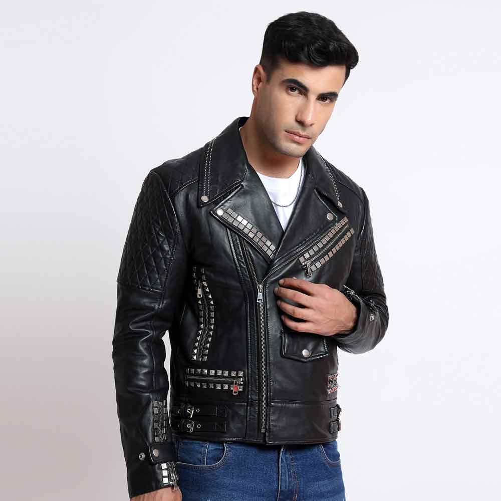 Saint Andre Black Leather Men's Biker Jackets - Image 2