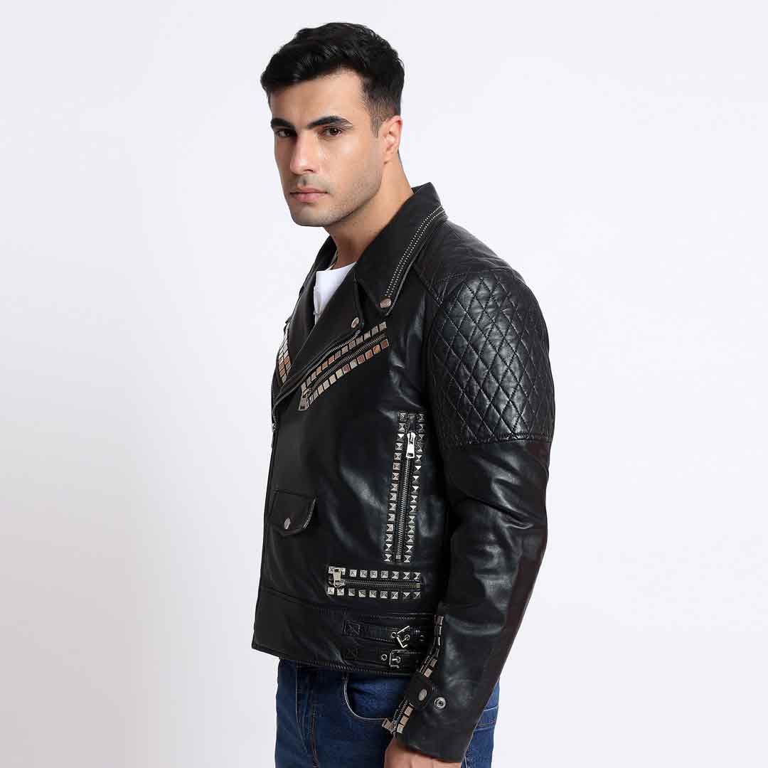 Saint Andre Black Leather Men's Biker Jackets - Image 3