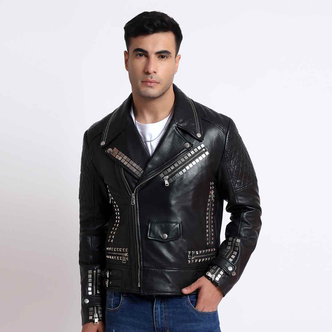 Saint Andre Black Leather Men's Biker Jackets - Image 4