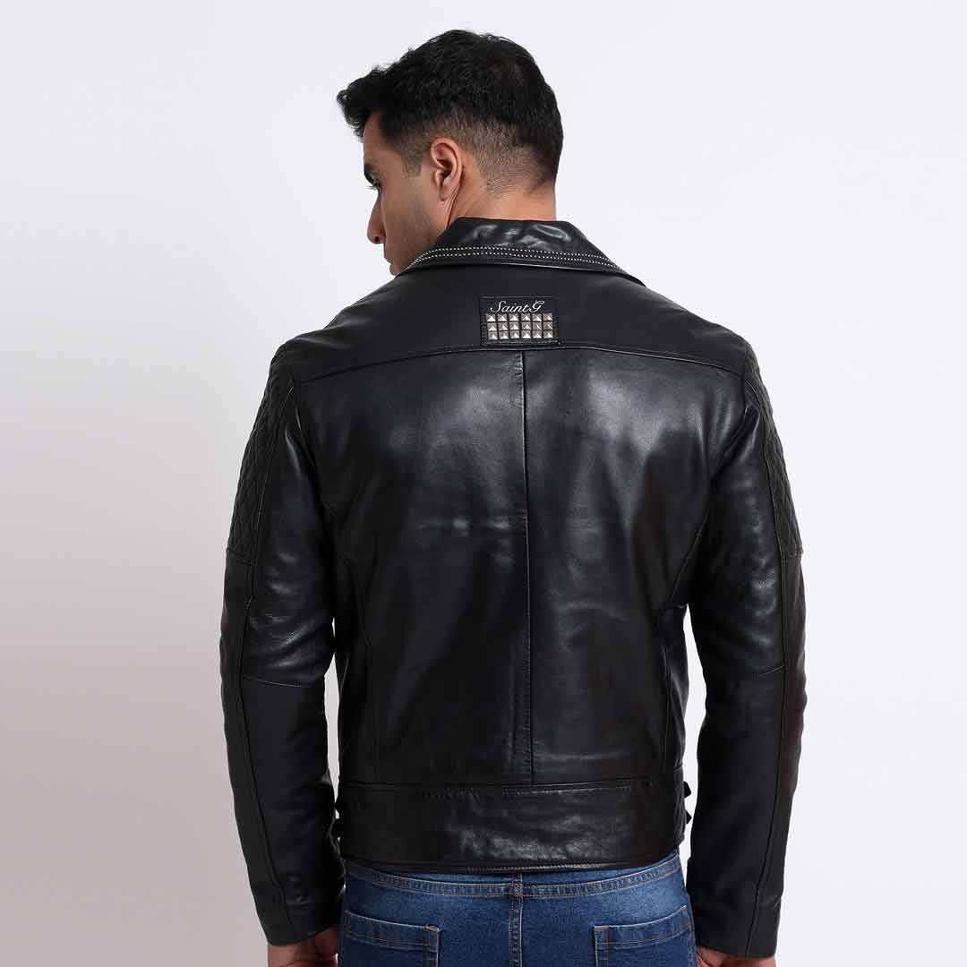 Saint Andre Black Leather Men's Biker Jackets - Image 6