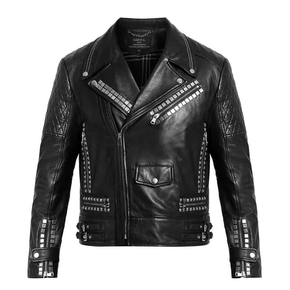 Saint Andre Black Leather Men's Biker Jackets - Image 7