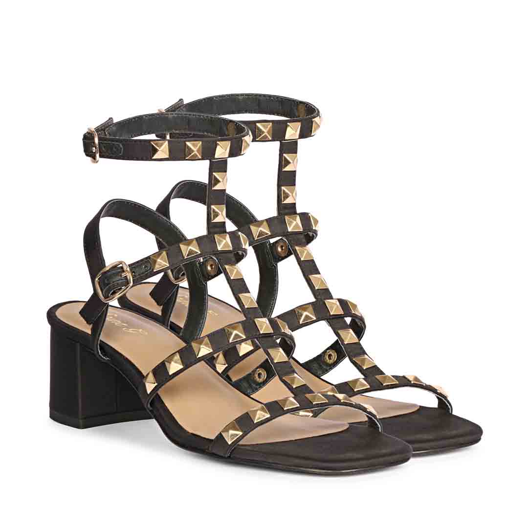 Saint Angela Metal Studded Double Buckle Black Heels - Image 3