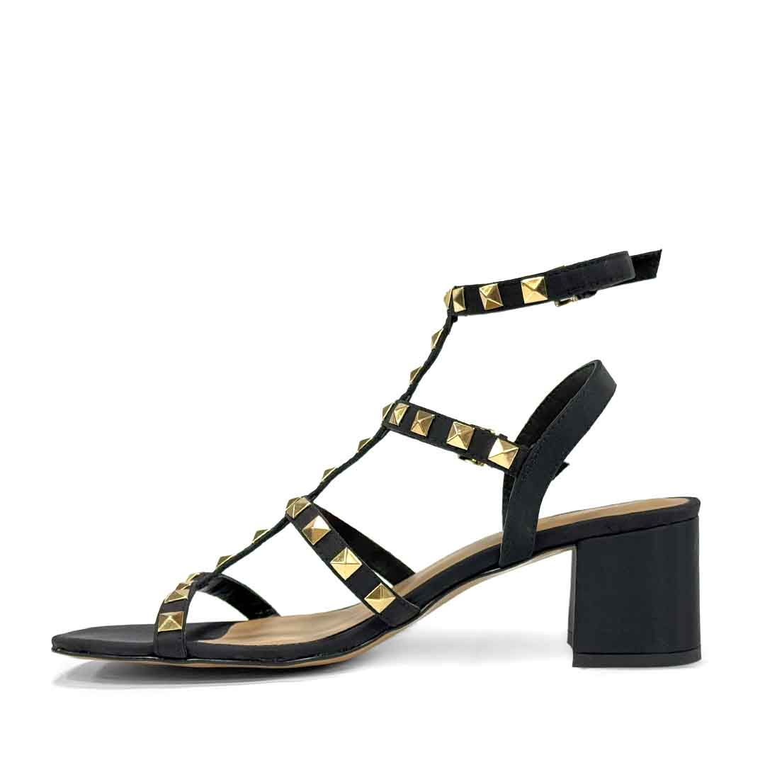 Saint Angela Metal Studded Double Buckle Black Heels - Image 4