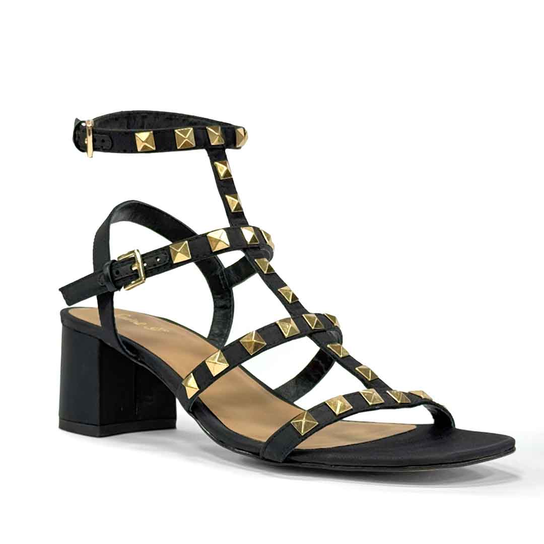Saint Angela Metal Studded Double Buckle Black Heels - Image 5