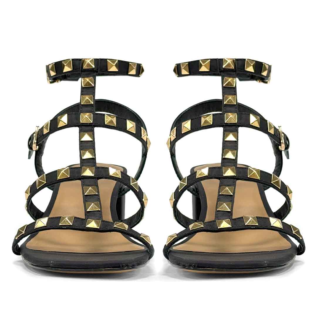 Saint Angela Metal Studded Double Buckle Black Heels - Image 6